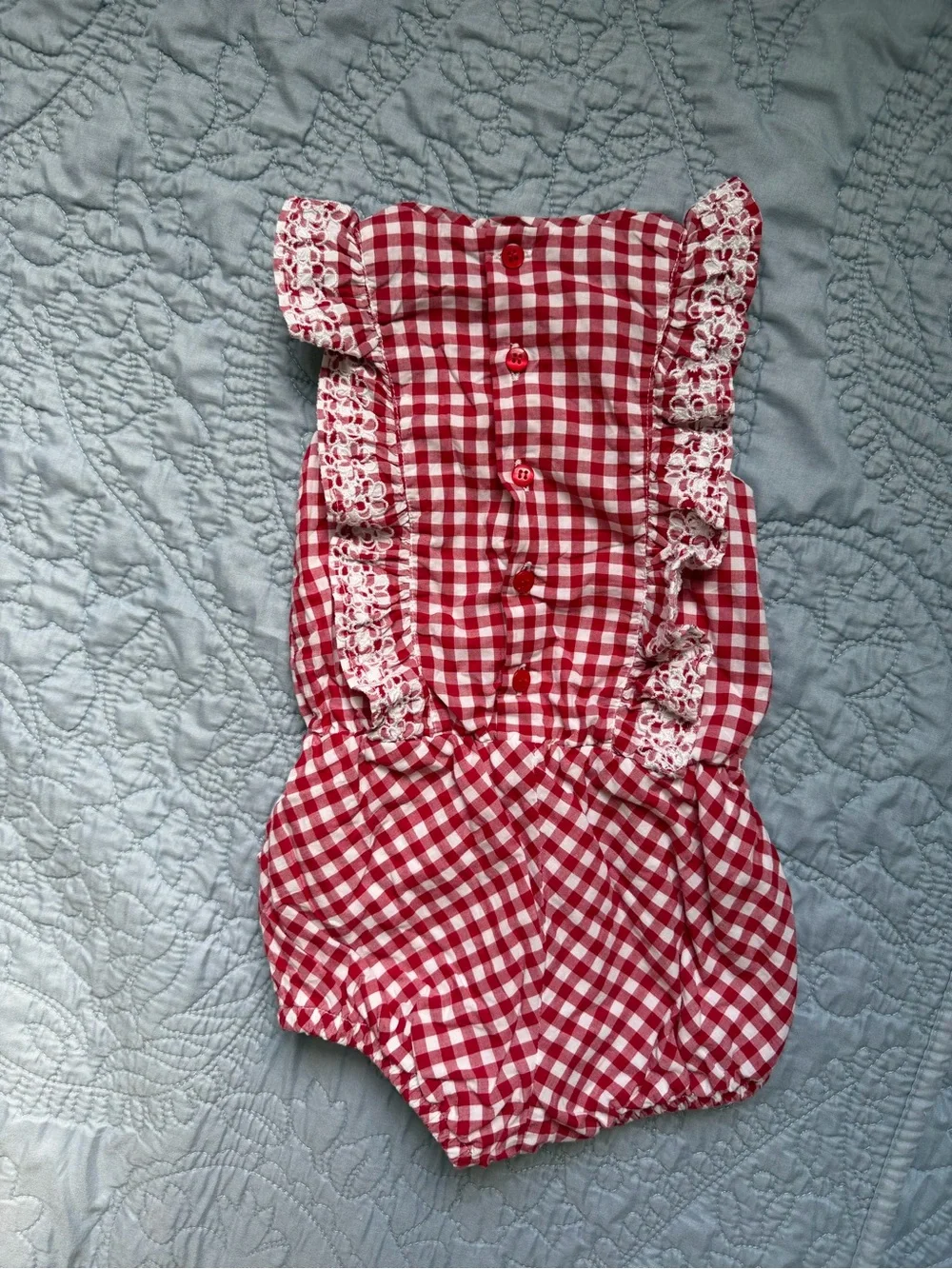 Mayoral Red and White Gingham Lace-Trim One-Piece